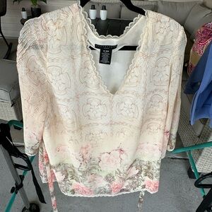 Alfred Dunner Cream Floral Blouse